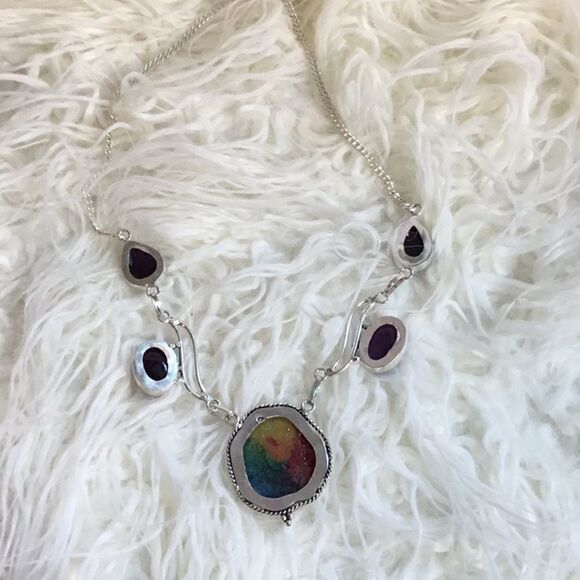RAINBOW SOLAR AGATE NECKLACE 18” STERLING SILVER - Picture 10 of 16